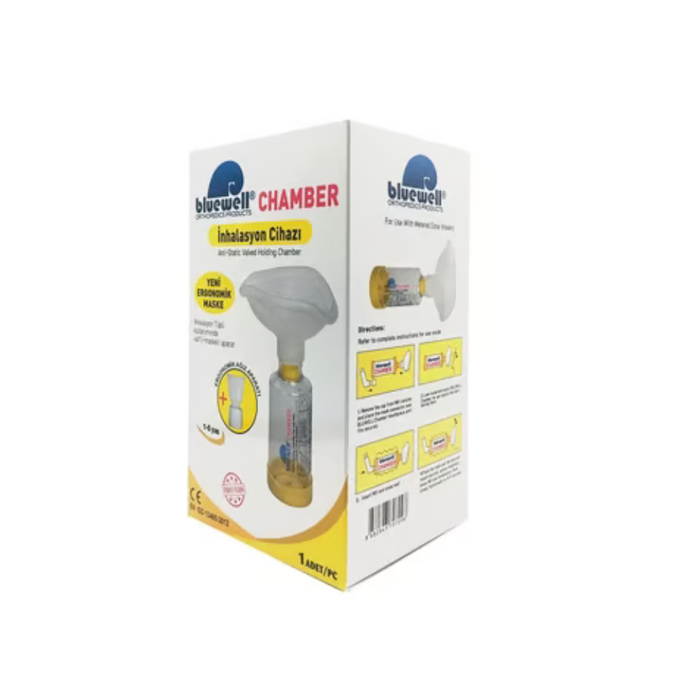 BLUEWELL Chamber Aerochamber İnhalasyon Cihazı Sarı 1-5 Yaş
