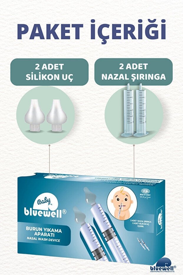 BLUEWELL 2'li Şırıngalı Bebek Burun Yıkama Enjektörü + Aspiratör Temizleme Aparatı