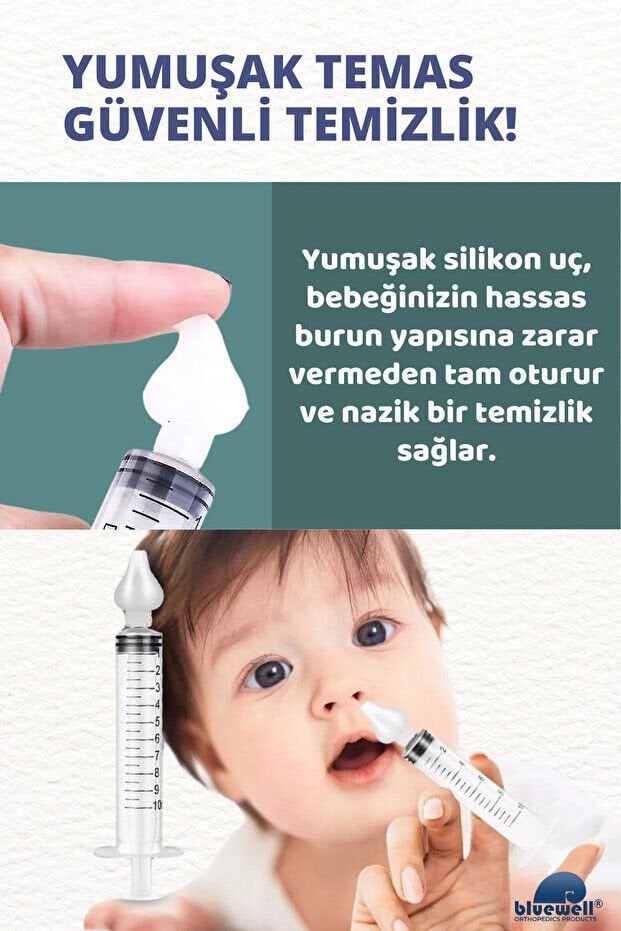 BLUEWELL 2'li Şırıngalı Bebek Burun Yıkama Enjektörü + Aspiratör Temizleme Aparatı