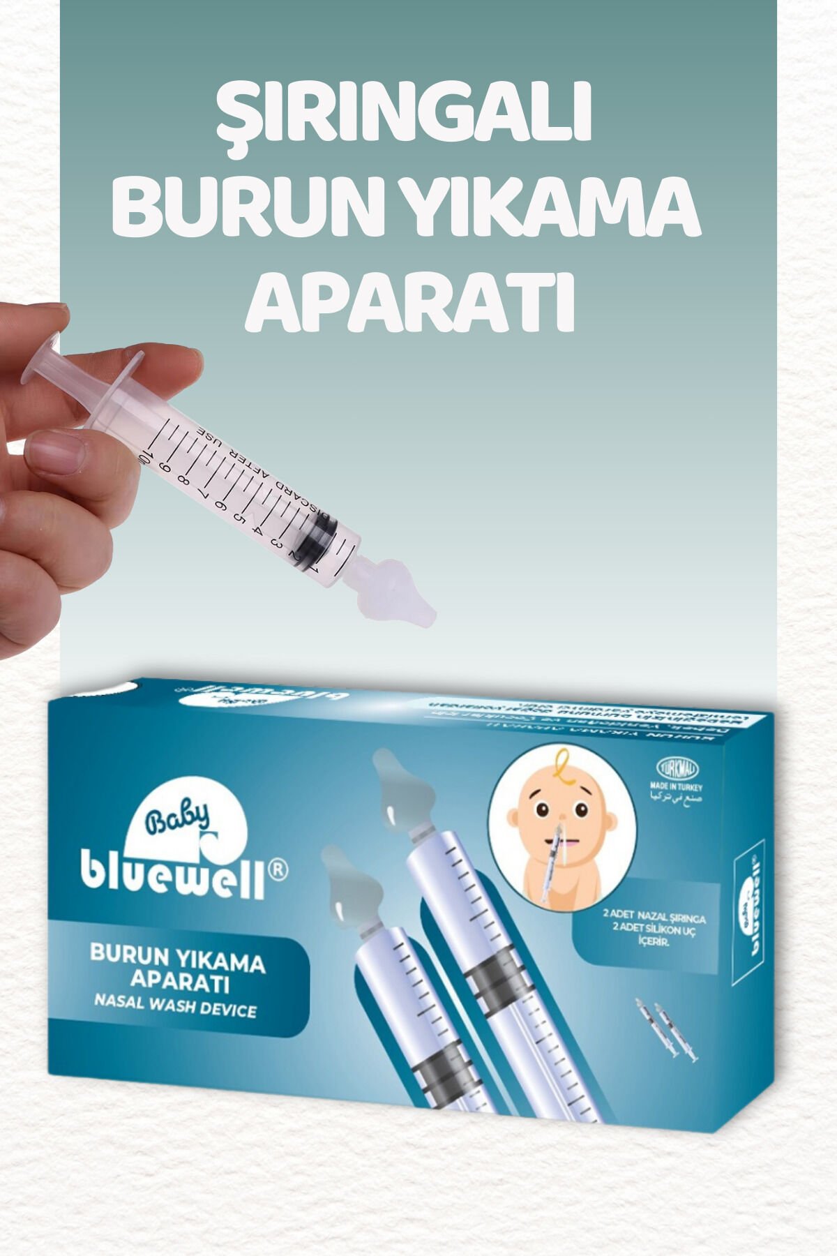 BLUEWELL 2'li Şırıngalı Bebek Burun Yıkama Enjektörü Nazal Aspiratör Temizleme Aparatı