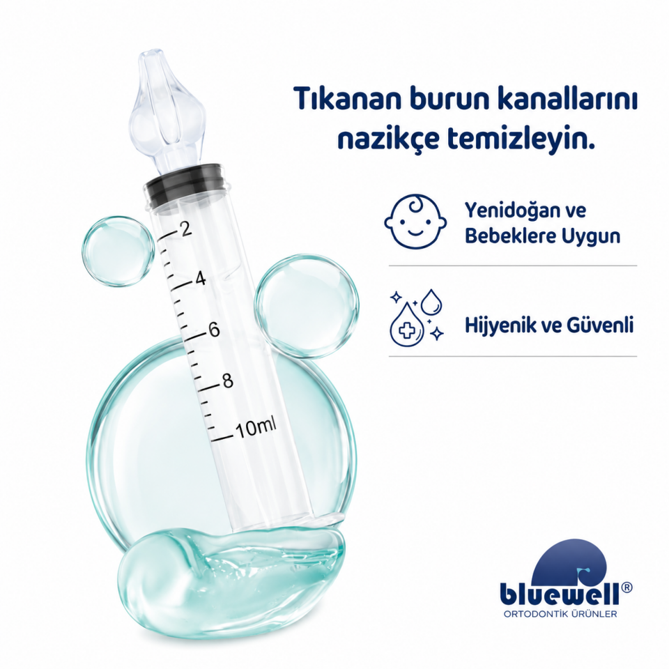 BLUEWELL 2'li Şırıngalı Bebek Burun Yıkama Enjektörü + Aspiratör Temizleme Aparatı