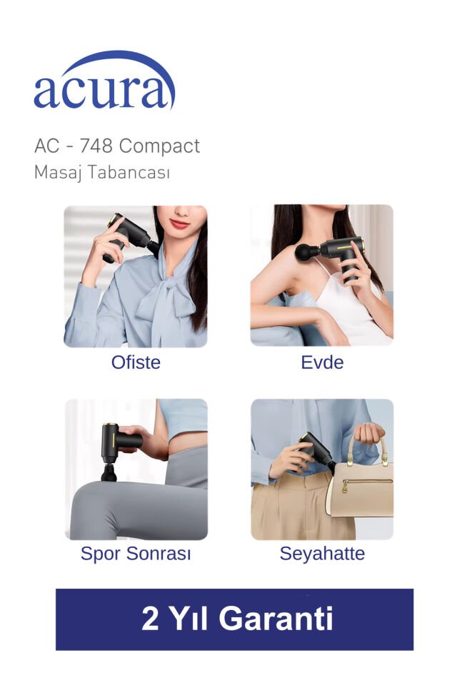 Acura AC-748 Compact 6 Kademeli 4 Başlıklı Masaj Tabancası