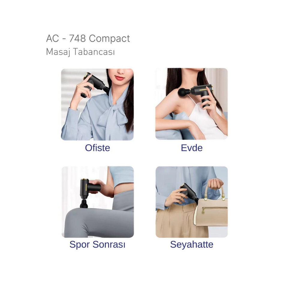 Acura AC-748 Compact 6 Kademeli 4 Başlıklı Masaj Tabancası