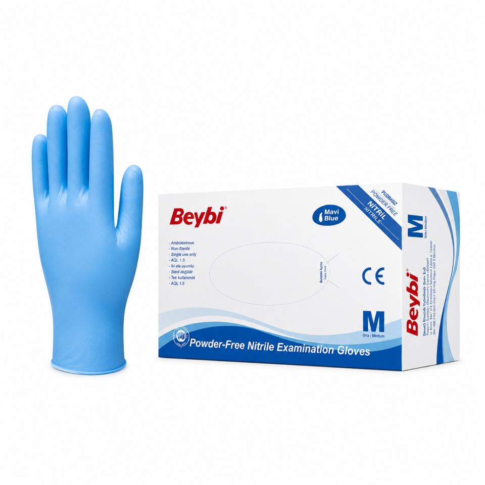 BEYBİ Muayene Eldiveni Nitril Pudrasız Medium 100'lü