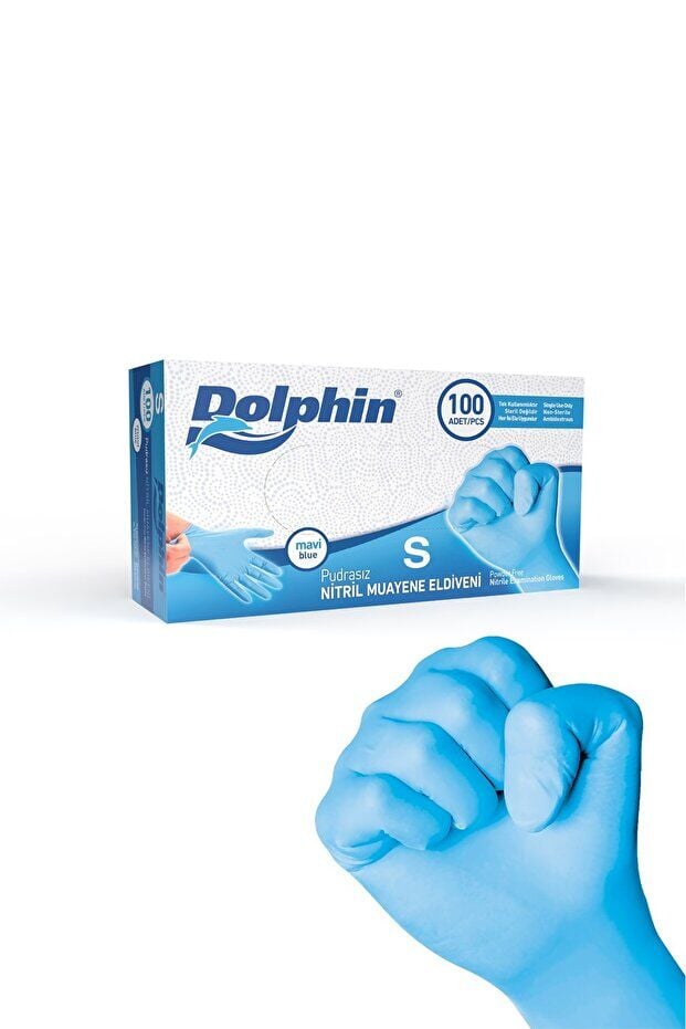 Dolphin Pudrasız Mavi Nitril Eldiven Küçük Boy (S) 100 Lü Paket