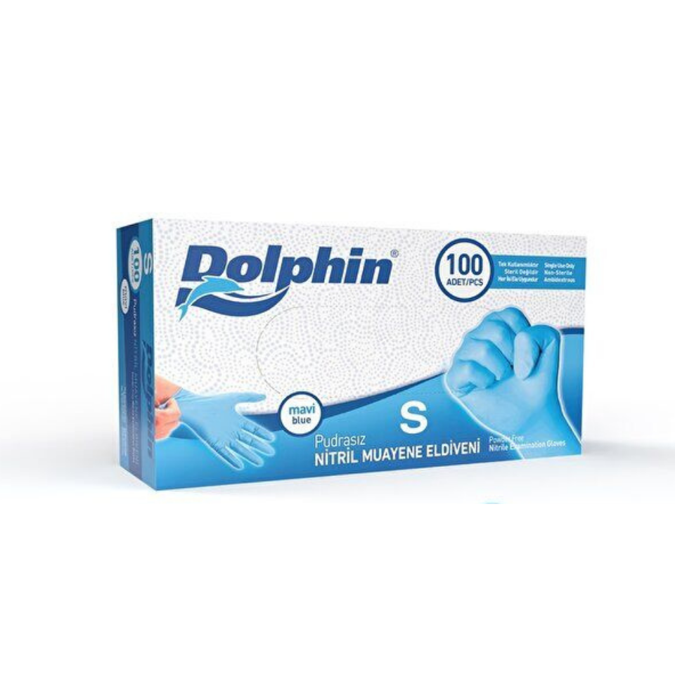 Dolphin Pudrasız Mavi Nitril Eldiven Küçük Boy (S) 100 Lü Paket