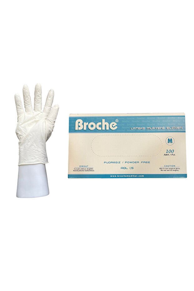 Broche LATEKS PUDRASIZ MUAYENE ELDİVENİ M BEDEN 100 ADET