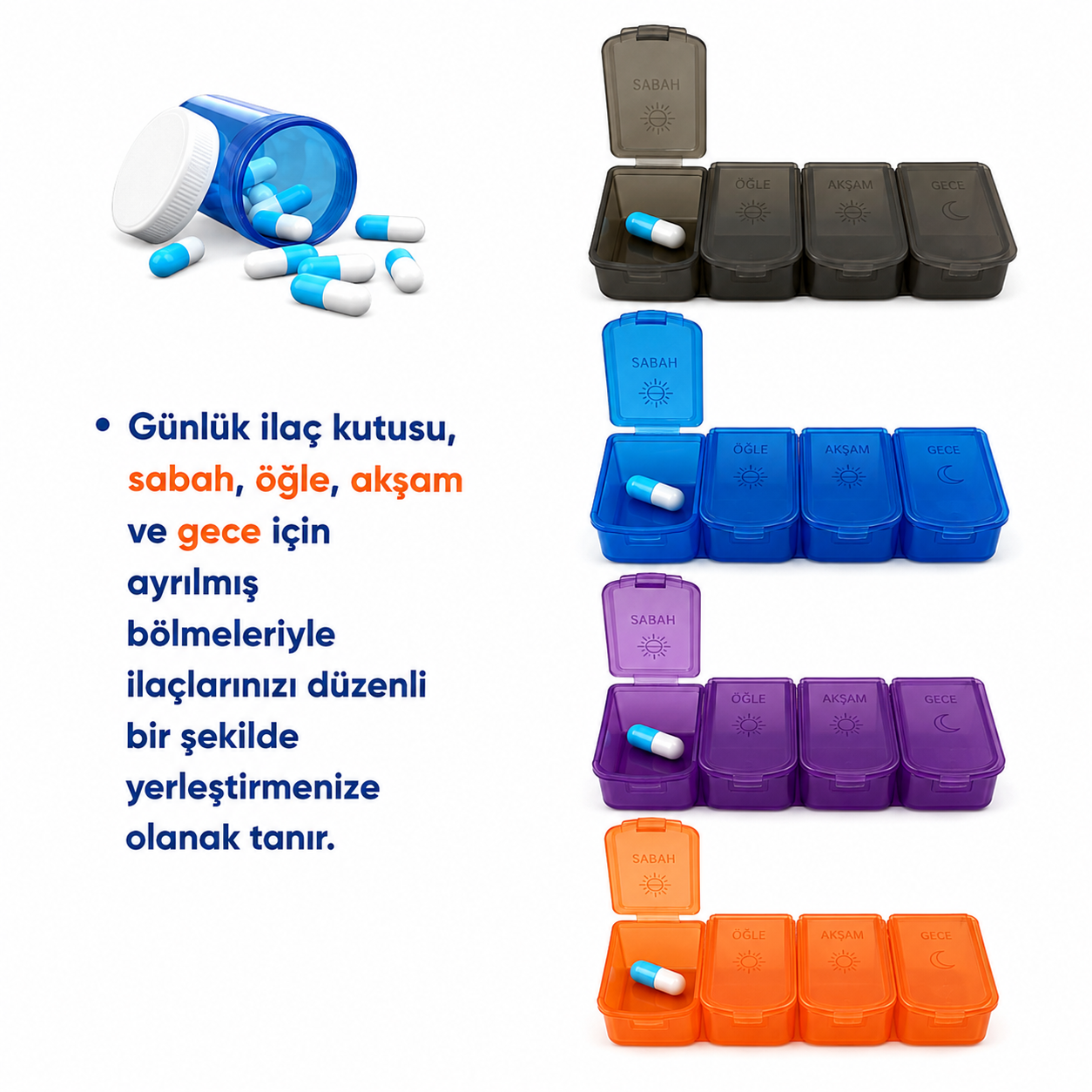 BLUEWELL Haftalık İlaç Kutusu – Günlük Bölmeli İlaç Organizeri
