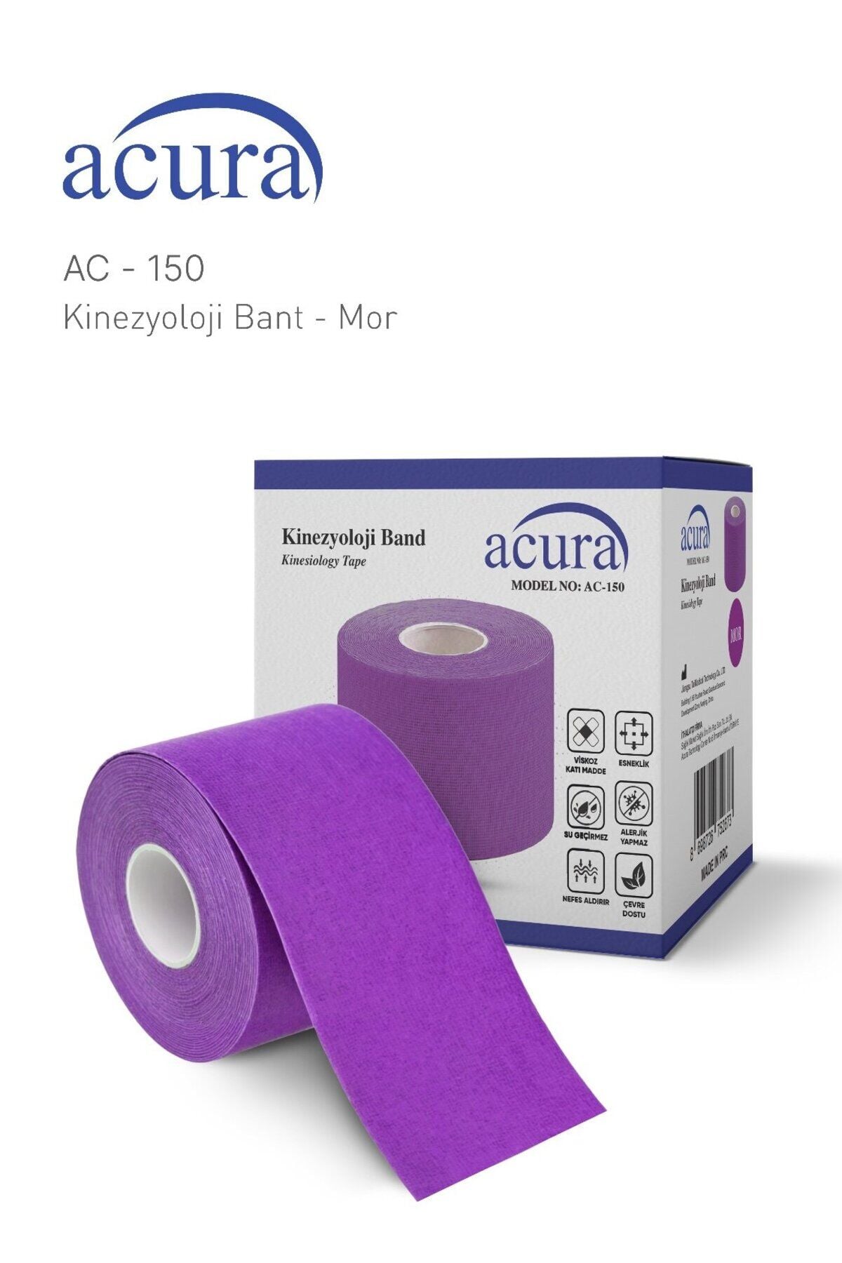 Acura Ac-150 Hipoalerjenik Kinesyo Tape Ağrı Bandı 5m X 5cm Mor Renk