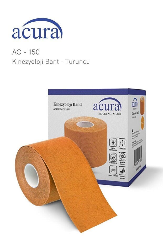 Acura Ac-150 Yüz & Vücut Uyumlu Hipoalerjenik Kinesyo Tape Ağrı Bandı 5m X 5cm Turuncu Renk