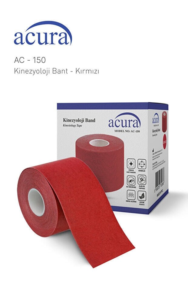 Acura Ac-150 Yüz & Vücut Uyumlu Hipoalerjenik Kinesyo Tape Ağrı Bandı 5m X 5cm Kırmızı Renk
