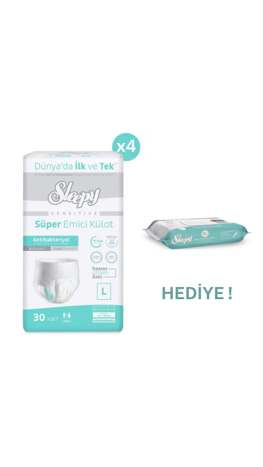 Sleepy Sensitive Antibakteriyel Emici Külot Large 30X4 120 Adet