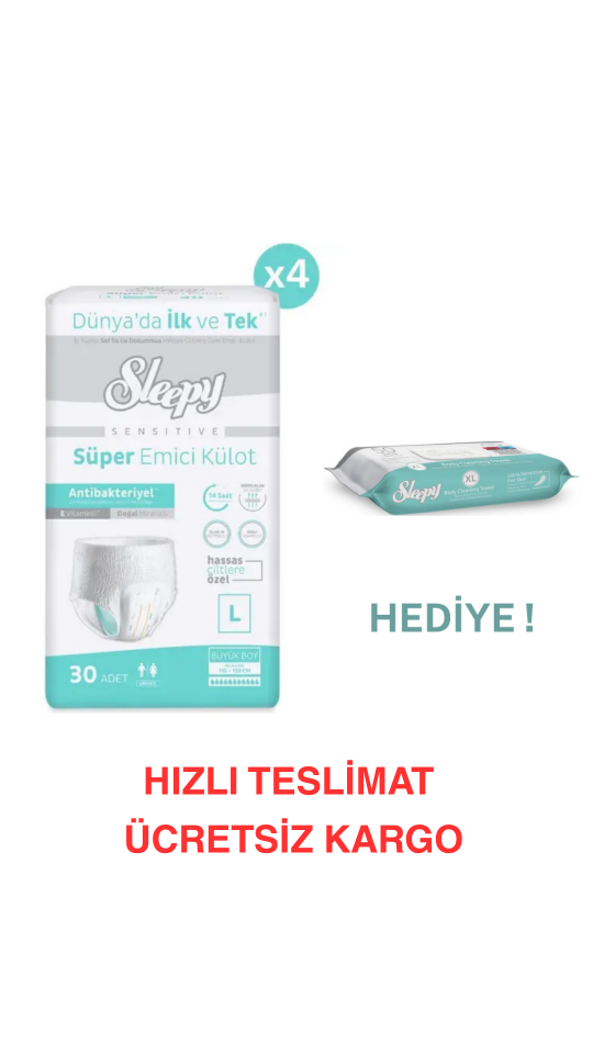 Sleepy Sensitive Antibakteriyel Emici Külot Large 30X4 120 Adet