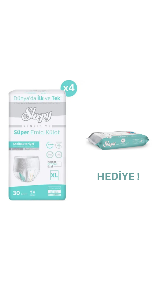 Sleepy Sensitive Antibakteriyel Emici Külot Xlarge 30X4 120 Adet