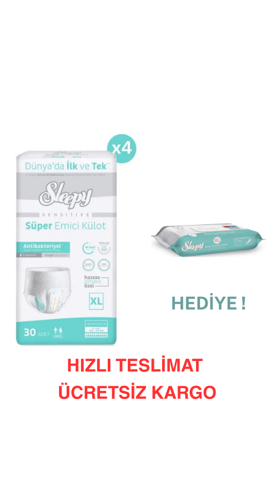Sleepy Sensitive Antibakteriyel Emici Külot Xlarge 30X4 120 Adet