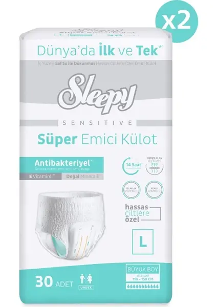 Sleepy Sensitive Antibakteriyel Emici Külot Medium 30X2 60 Adet