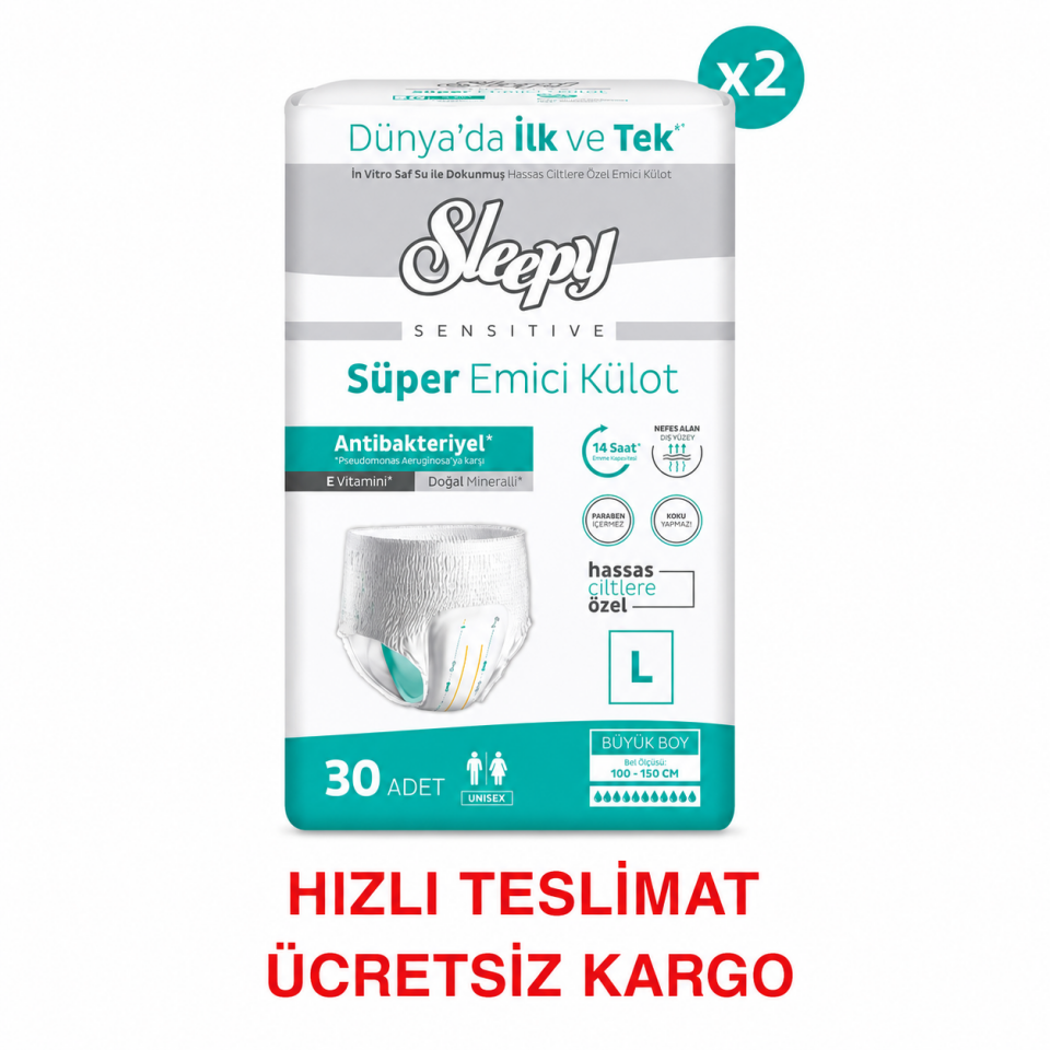 Sleepy Sensitive Antibakteriyel Emici Külot Large 30X2 60 Adet