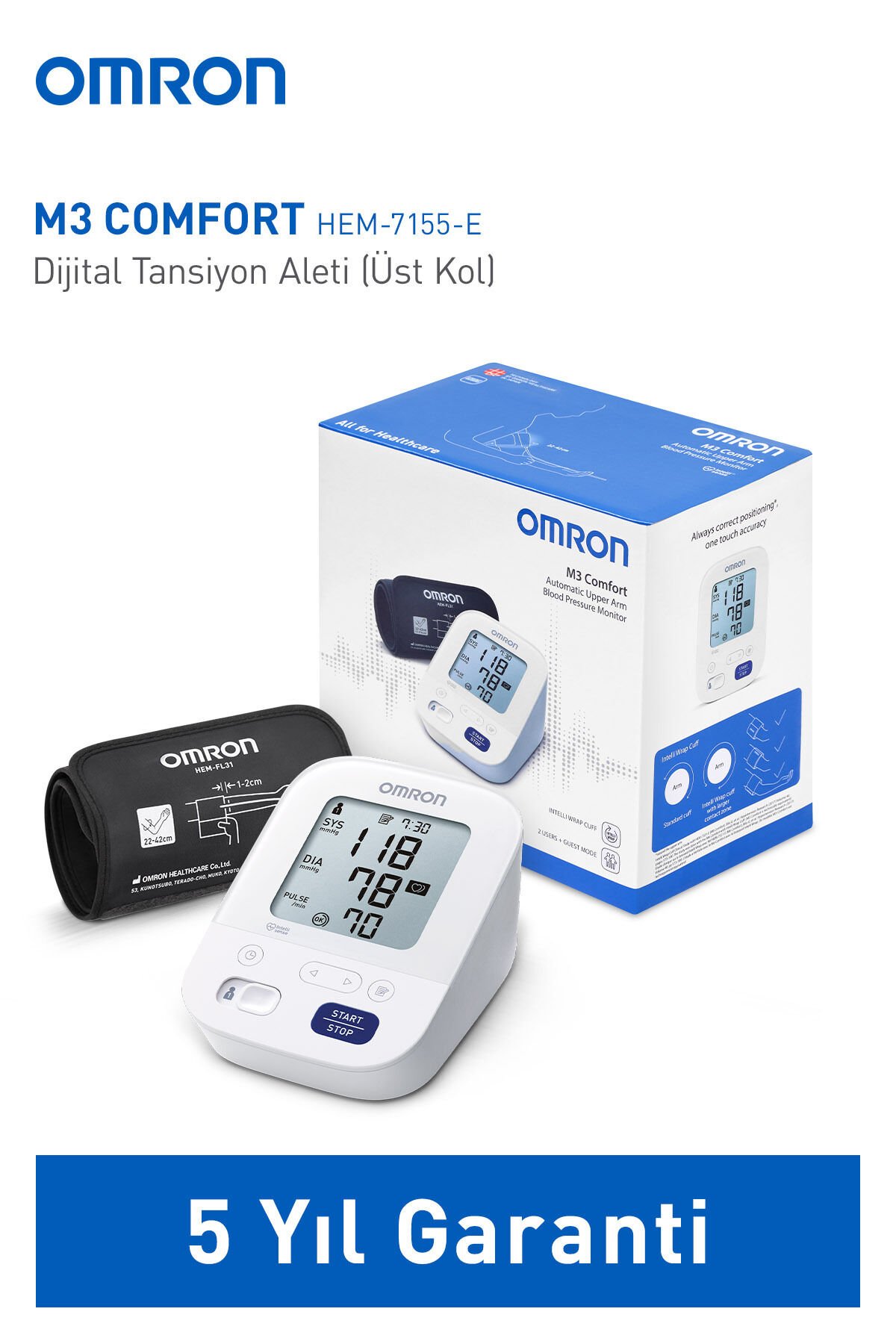 Omron M3 Comfort Kolay Kullanım Üst Koldan Ölçer Pilli Tansiyon Aleti
