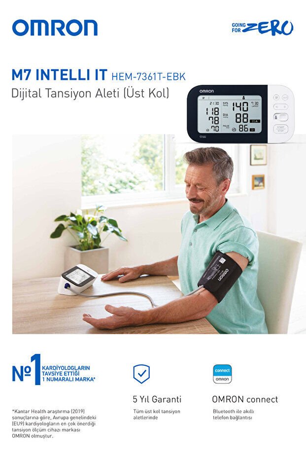Omron M7 Intelli IT Üst Koldan Dijital Pilli Tansiyon Aleti – AFib Göstergeli, Bluetooth, Akıllı Manşetli
