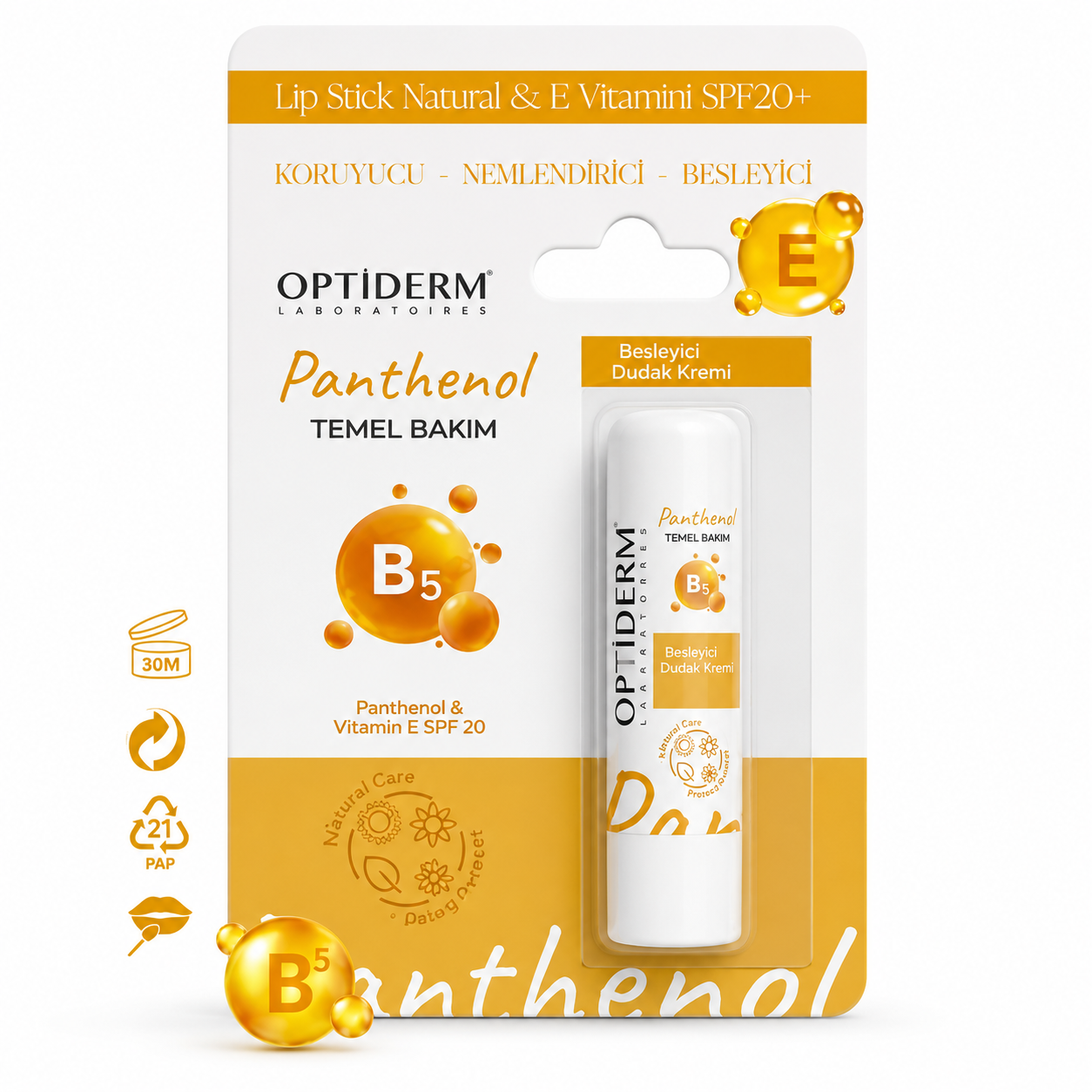 Optiderm Lip Stick Natural & E Vitamini SPF20+