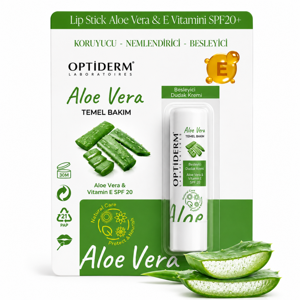 Optiderm Lip Stick Aloe Vera & E Vitamini SPF20+