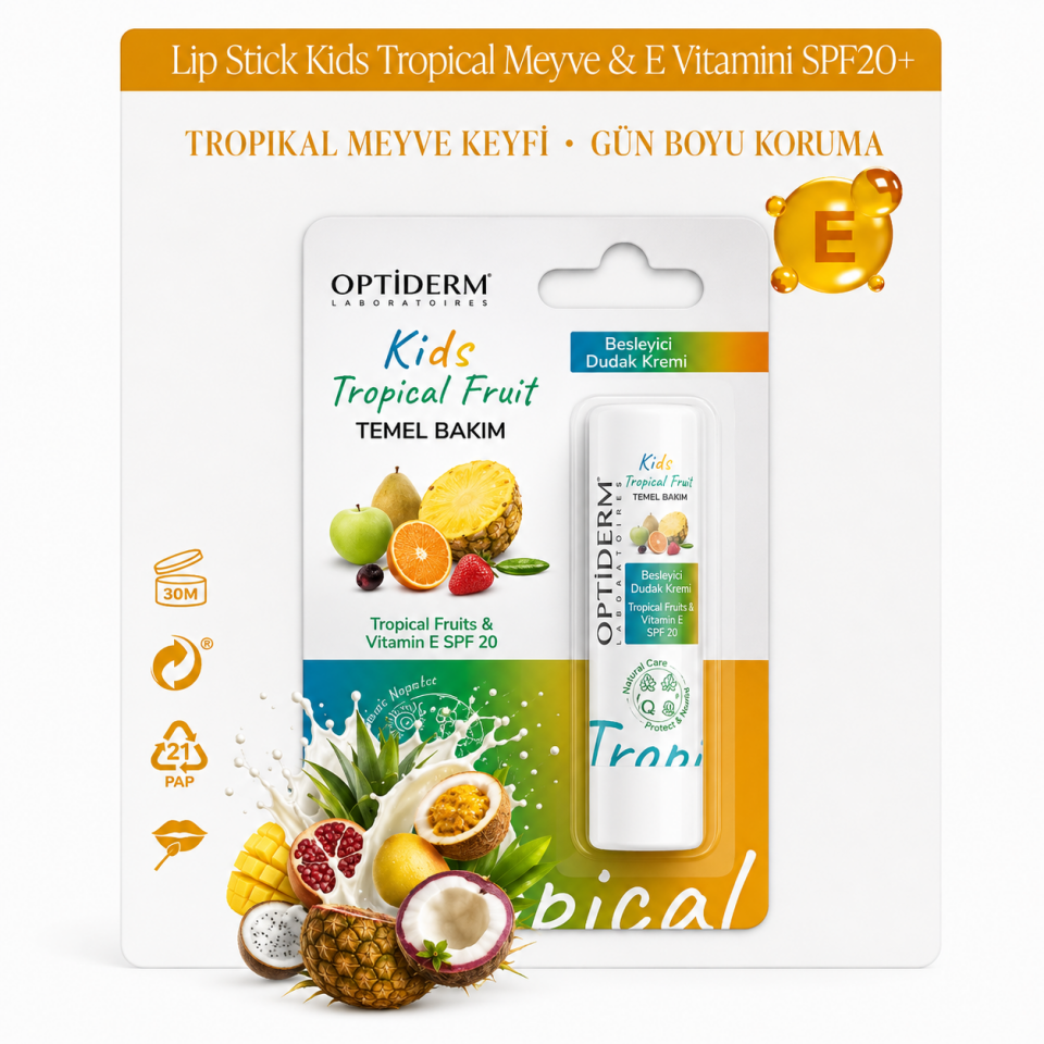 Optiderm Lip Stick Kids Tropical Meyve & E Vitamini SPF20+
