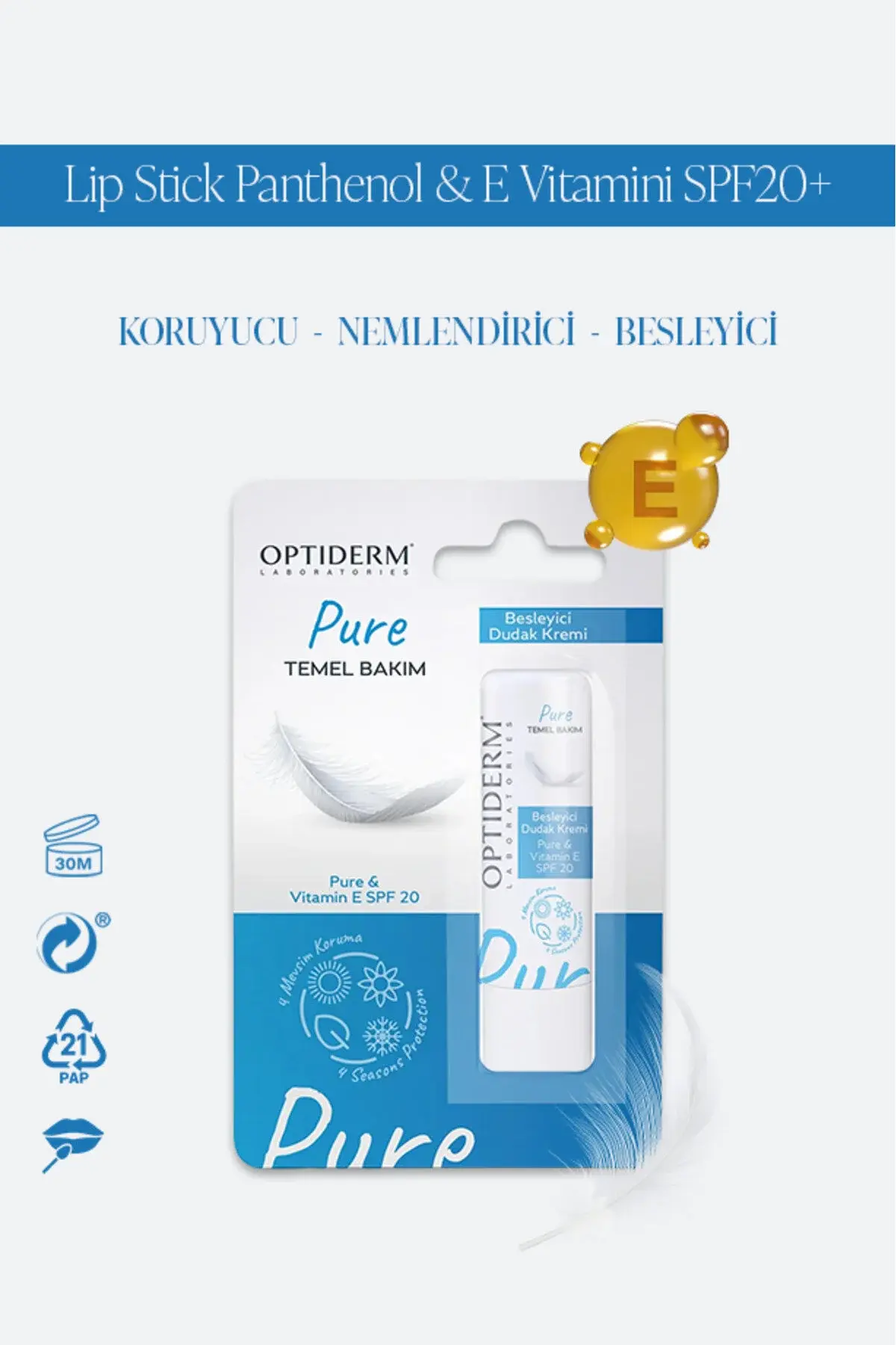 Optiderm Lip Stick Panthenol & E Vitamini SPF20+