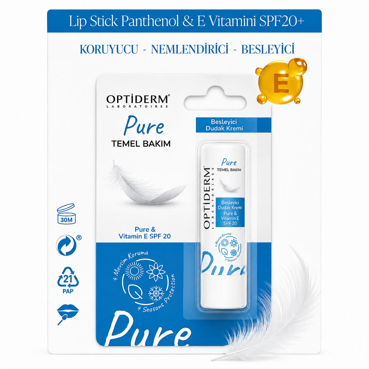 Optiderm Lip Stick Panthenol & E Vitamini SPF20+