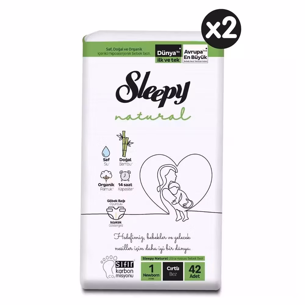 Sleepy Natural No:1 Yenidoğan 42'li 2 Paket Bebek Bezi