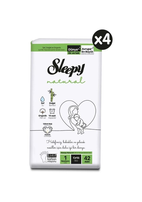 Sleepy Natural Bebek Bezi 1 Numara Yenidoğan 42'li 4 Paket