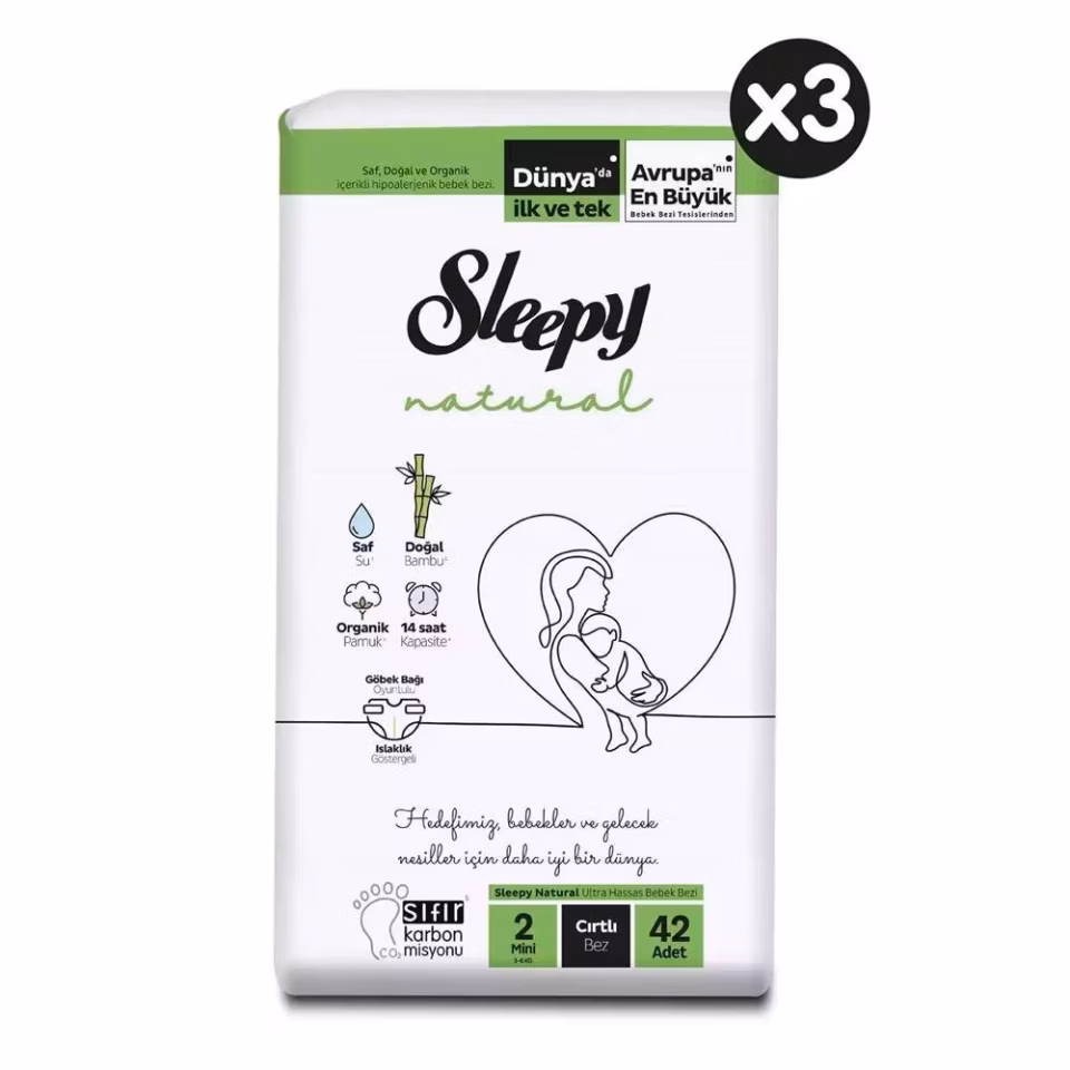 Sleepy Natural Bebek Bezi 2 Numara Mini 42'li 3 Paket