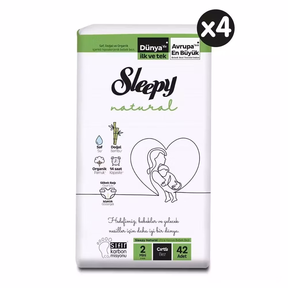 Sleepy Natural Bebek Bezi 2 Numara Mini 42'li 4 Paket