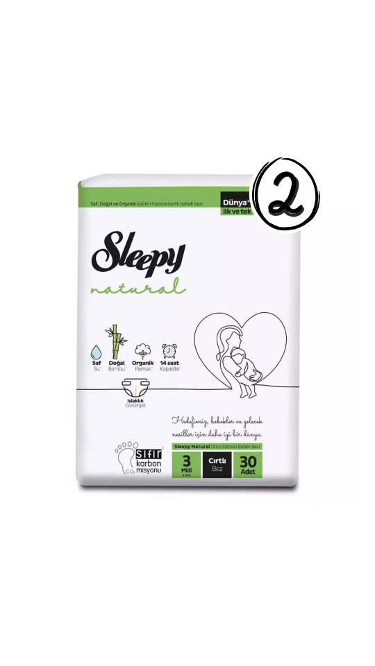 Sleepy Natural Bebek Bezi 3 Numara Midi 30'lu 2 Paket