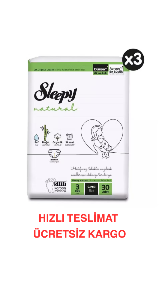 Sleepy Natural Bebek Bezi 3 Numara Midi 30'lu 3 Paket