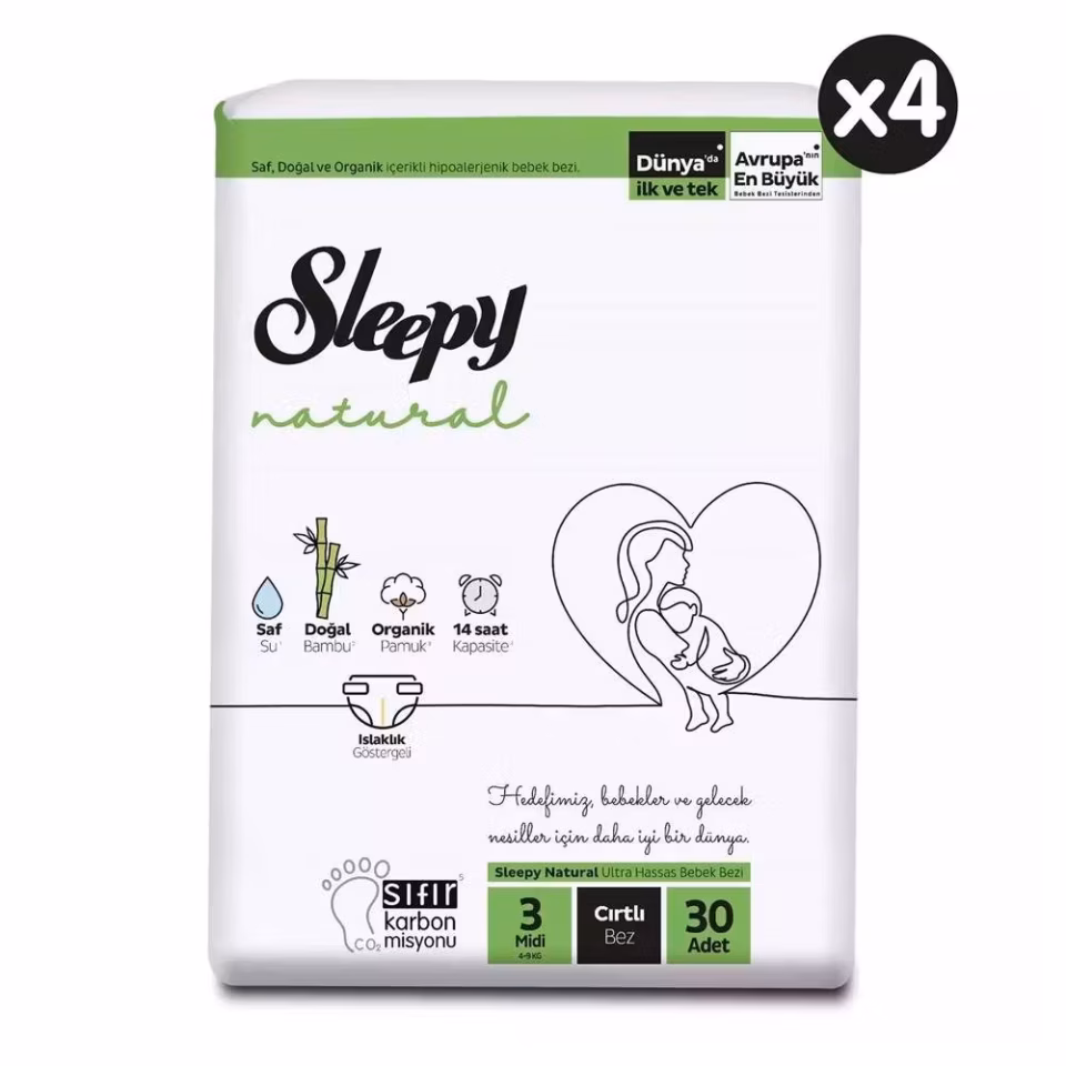 Sleepy Natural 3 Numara Bebek Bezi 30'lu 4 Paket