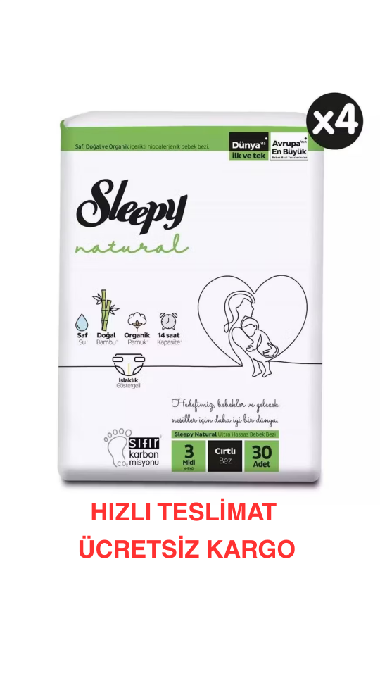 Sleepy Natural 3 Numara Bebek Bezi 30'lu 4 Paket