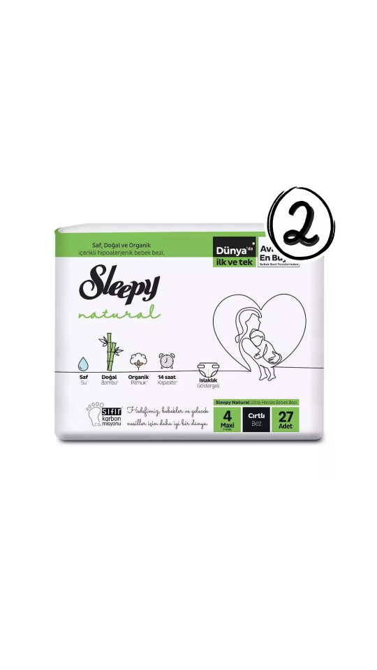 Sleepy Natural Bebek Bezi 4 Numara Maxi 27'li 2 Paket