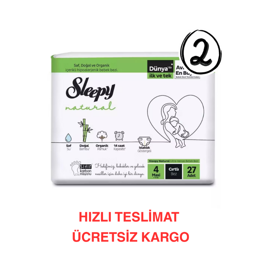 Sleepy Natural Bebek Bezi 4 Numara Maxi 27'li 2 Paket