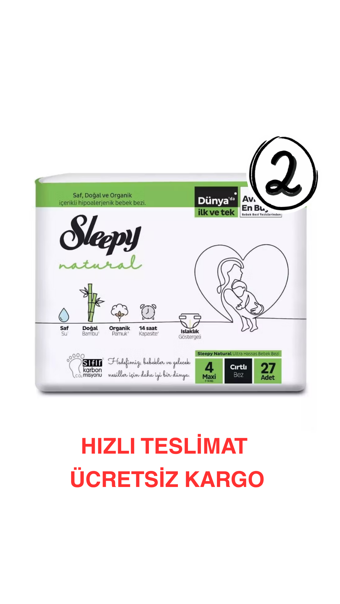 Sleepy Natural Bebek Bezi 4 Numara Maxi 27'li 2 Paket