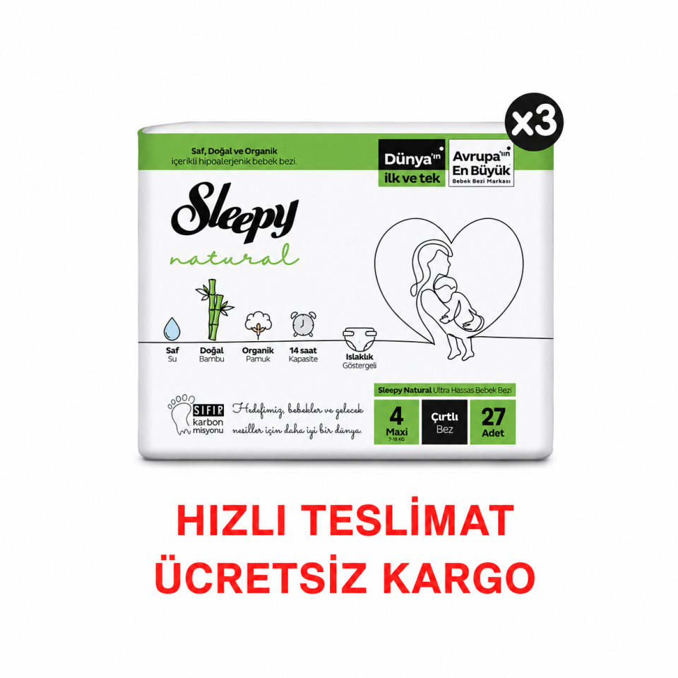 SLEEPY Natural Bebek Bezi 4 Numara 27'li 3 Paket