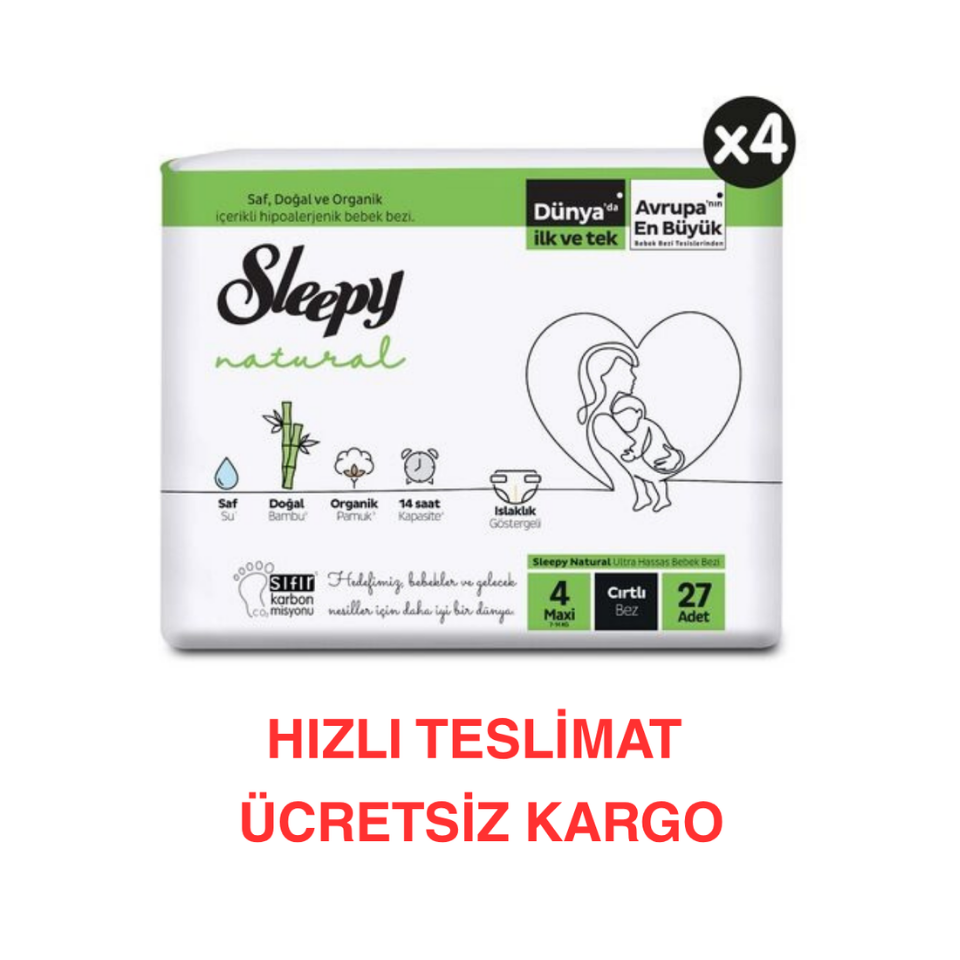 Sleepy Natural Bebek Bezi 4 Numara Maxi 27'li 4 Paket