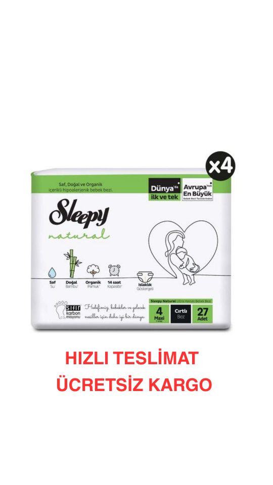 Sleepy Natural Bebek Bezi 4 Numara Maxi 27'li 4 Paket