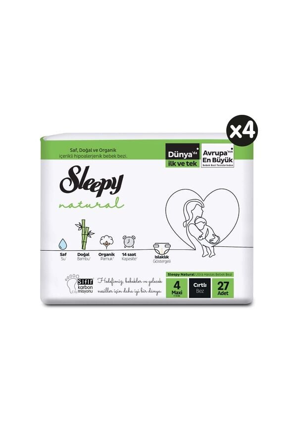 Sleepy Natural Bebek Bezi 4 Numara Maxi 27'li 4 Paket