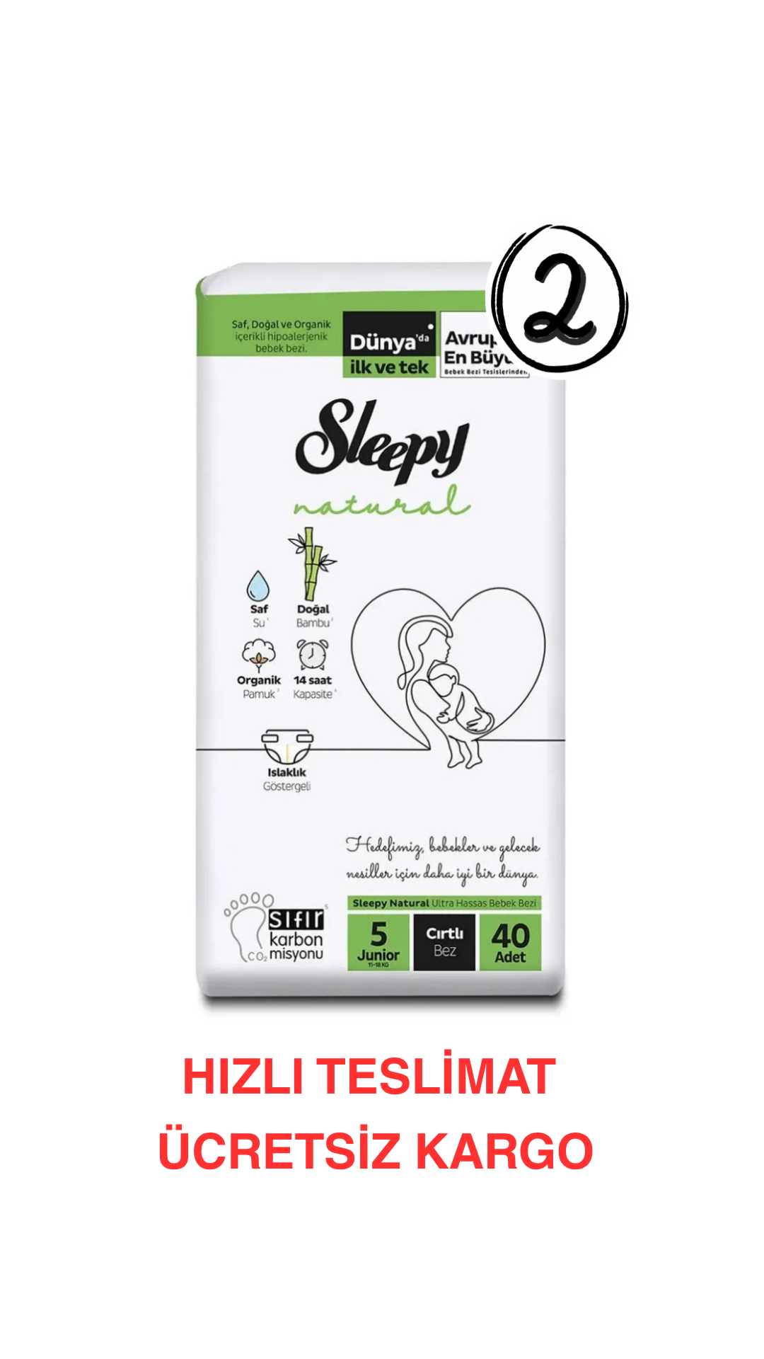 Sleepy Natural Bebek Bezi 5 Numara 20'li 2 Paket