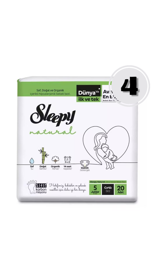 Sleepy Natural Bebek Bezi 5 Numara 20'li 4 Paket Maksimum Emicilik & Maksimum Konfor ( EKONOMİK PAKET )