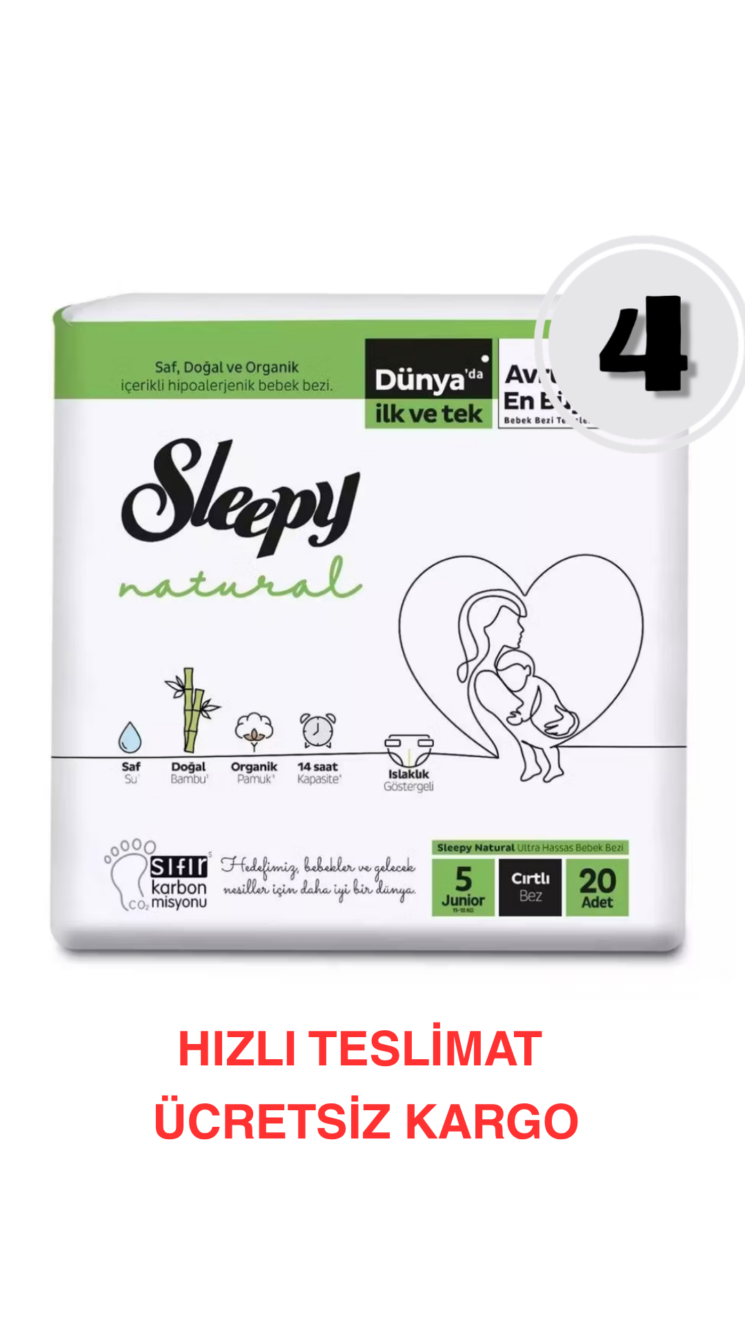 Sleepy Natural Bebek Bezi 5 Numara 20'li 4 Paket