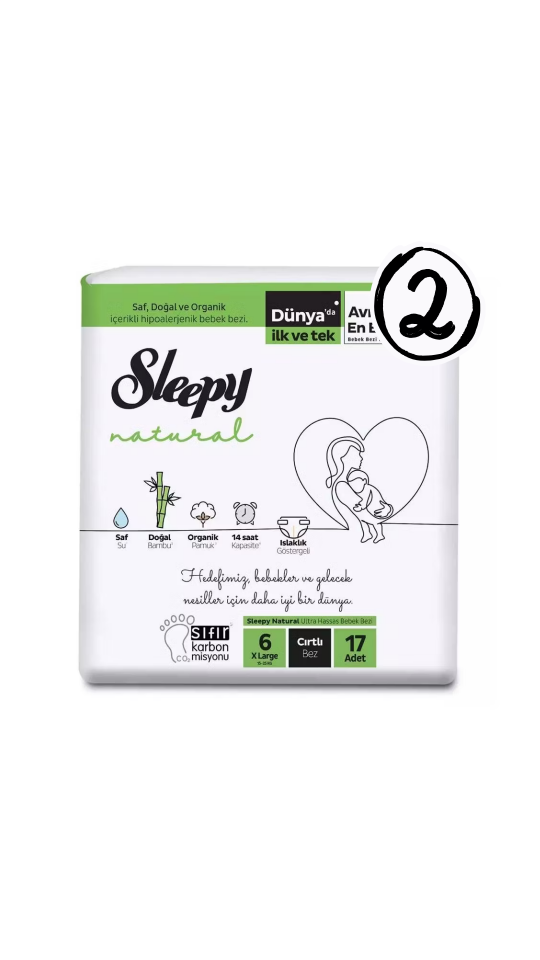 Sleepy Natural 6 Numara X Large Bebek Bezi 17'li 2 Paket Maksimum Emicilik & Maksimum Konfor ( EKONOMİK PAKET )