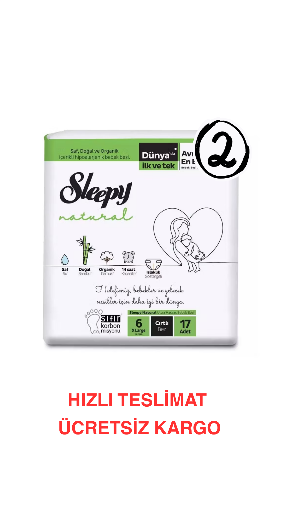 Sleepy Natural 6 Numara X Large Bebek Bezi 17'li 2 Paket