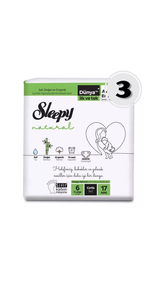 Sleepy Natural 6 Numara X Large Bebek Bezi 17'li 3 Paket Maksimum Emicilik & Maksimum Konfor ( EKONOMİK PAKET )