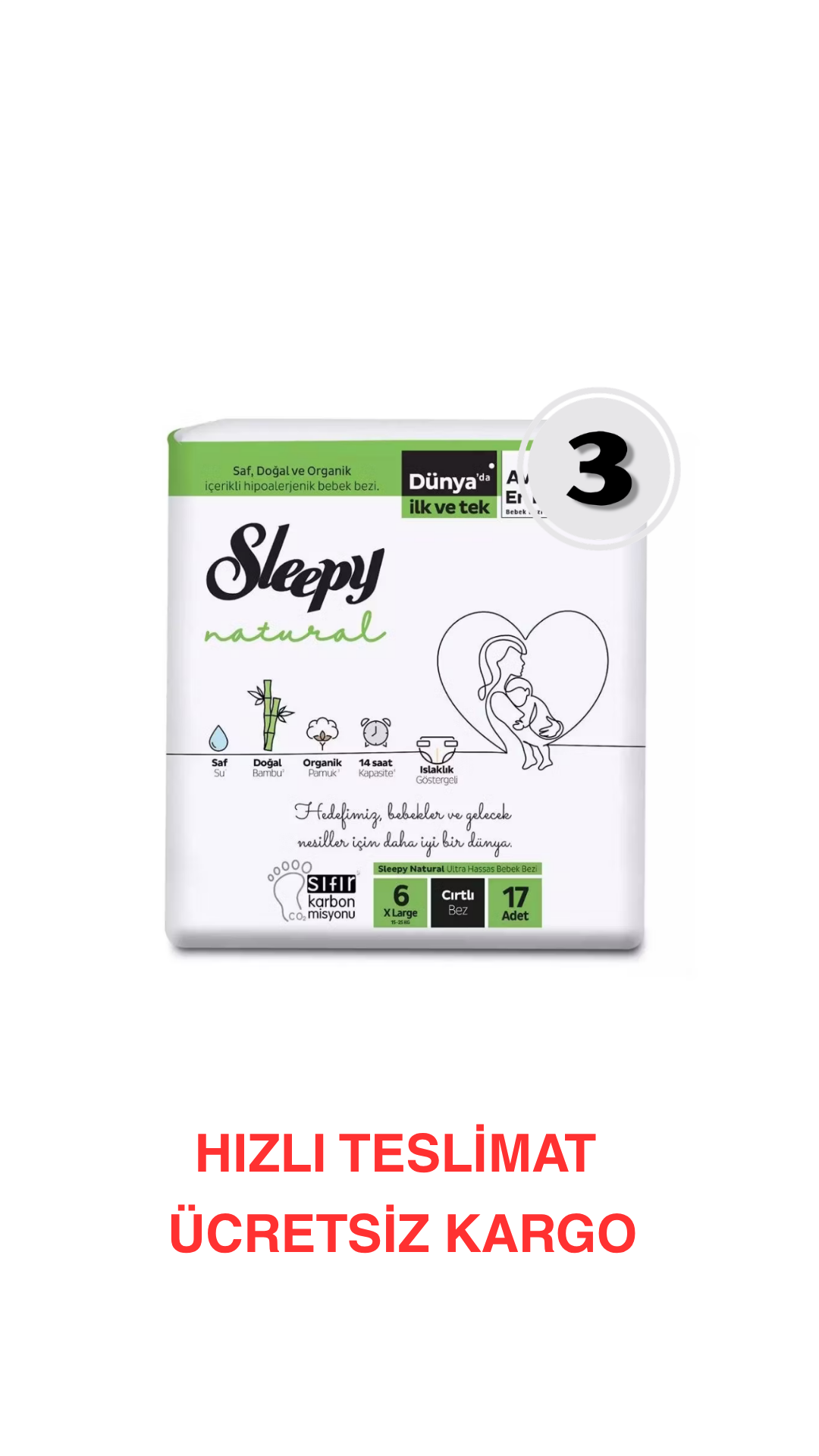 Sleepy Natural 6 Numara X Large Bebek Bezi 17'li 3 Paket